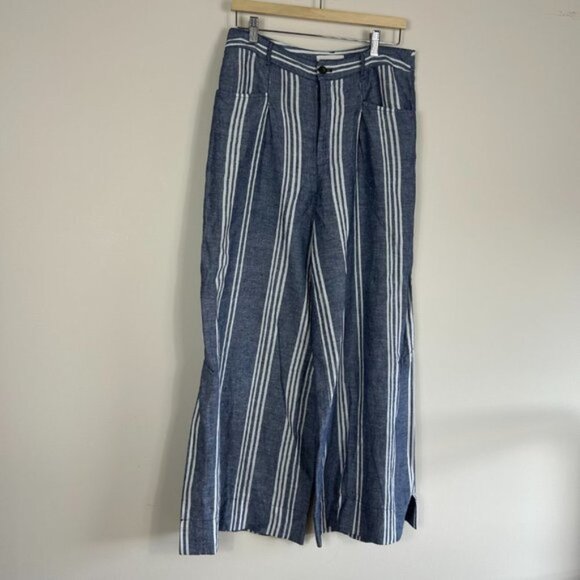 Anthropologie Beachy Striped Wide Leg Linen Blend Size 8 - Picture 4 of 7
